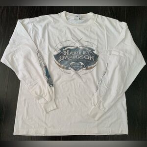 Harley-Davidson White and Blue Graphic Long Sleeve Tee